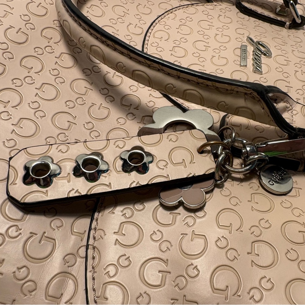 Guess Beige Logo-Embossed Satchel with Charm - Picture 9 of 9